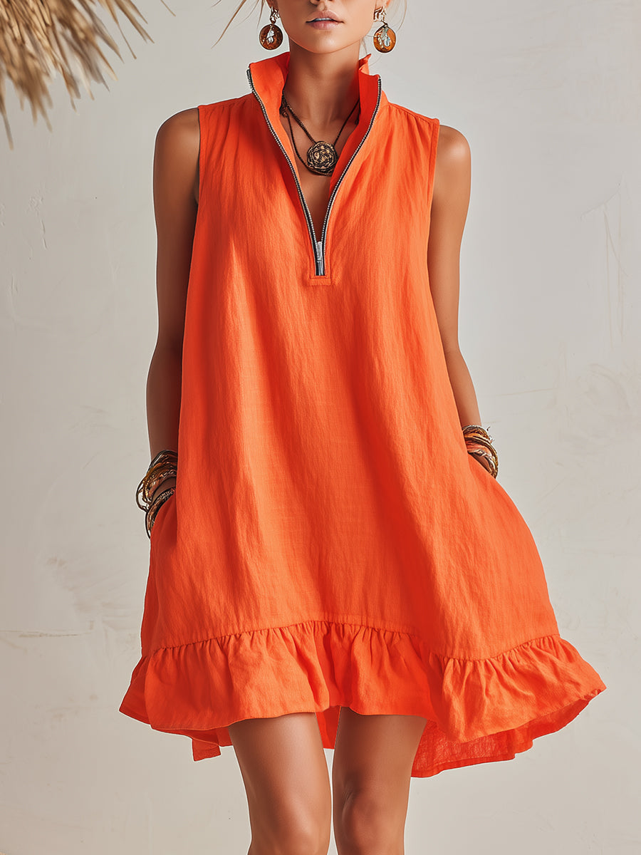 Vestido Mini de Algodón y Lino