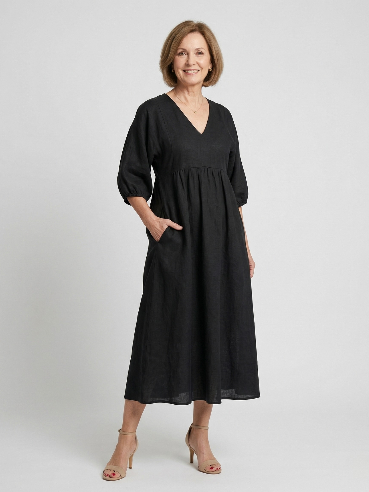 Vestido Maxi Fluido con Escote en V de Katherine