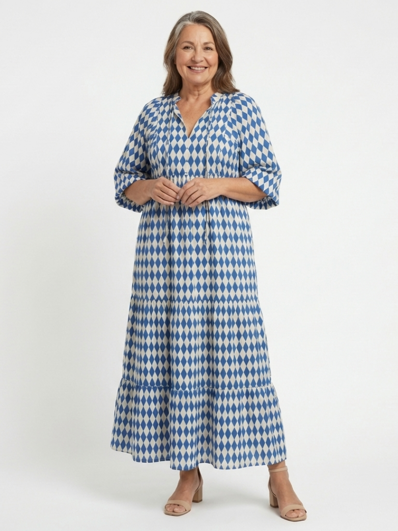 Elodie | Vestido midi de capas con estampado de diamantes