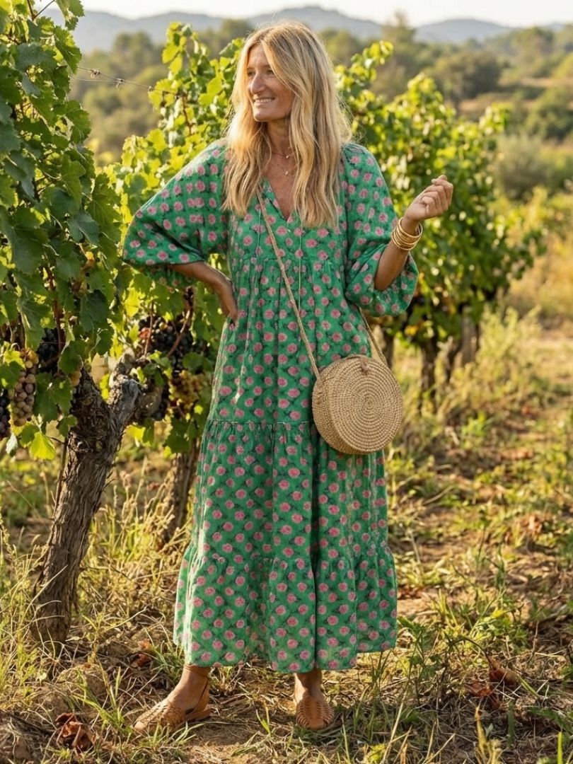 Fiora | Vestido Midi con Escote en V y Estampado Floral