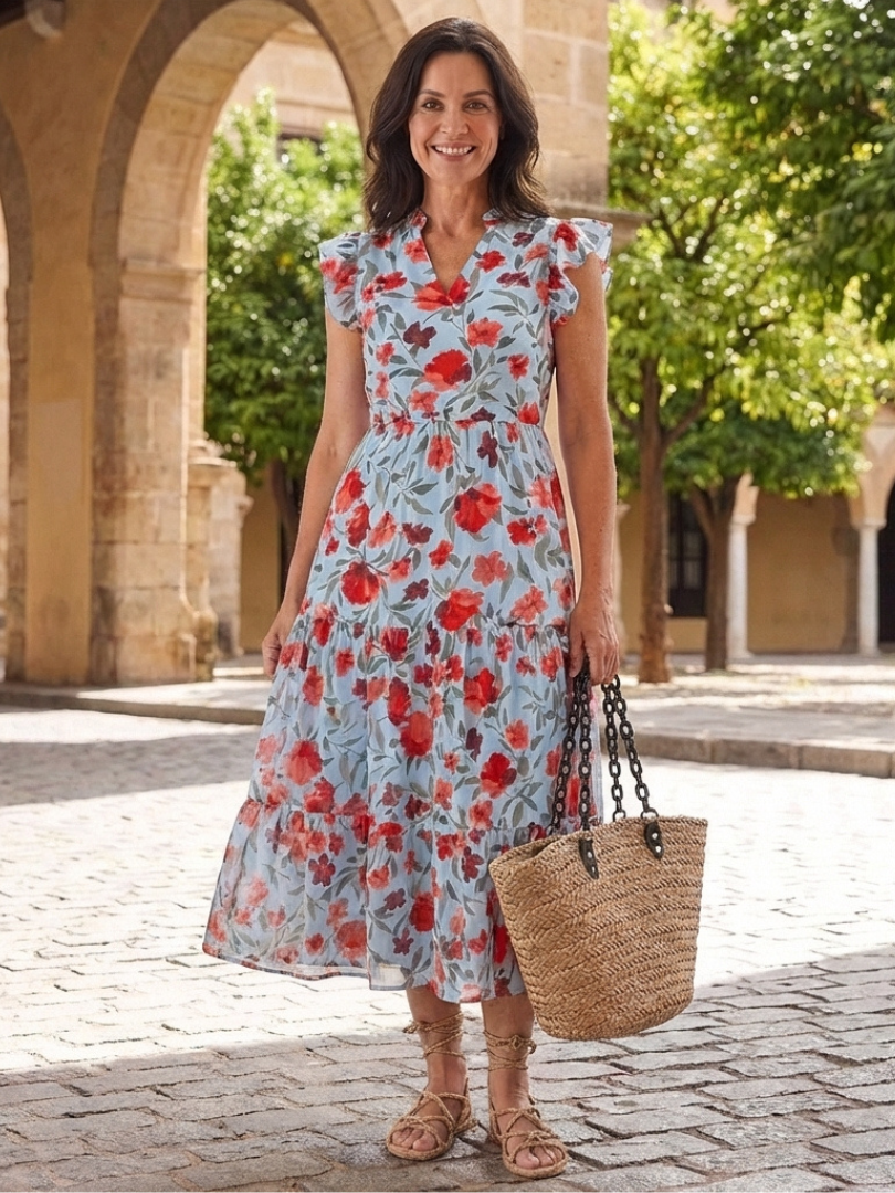 Lila | Vestido Midi Con Escote En V Y Capas