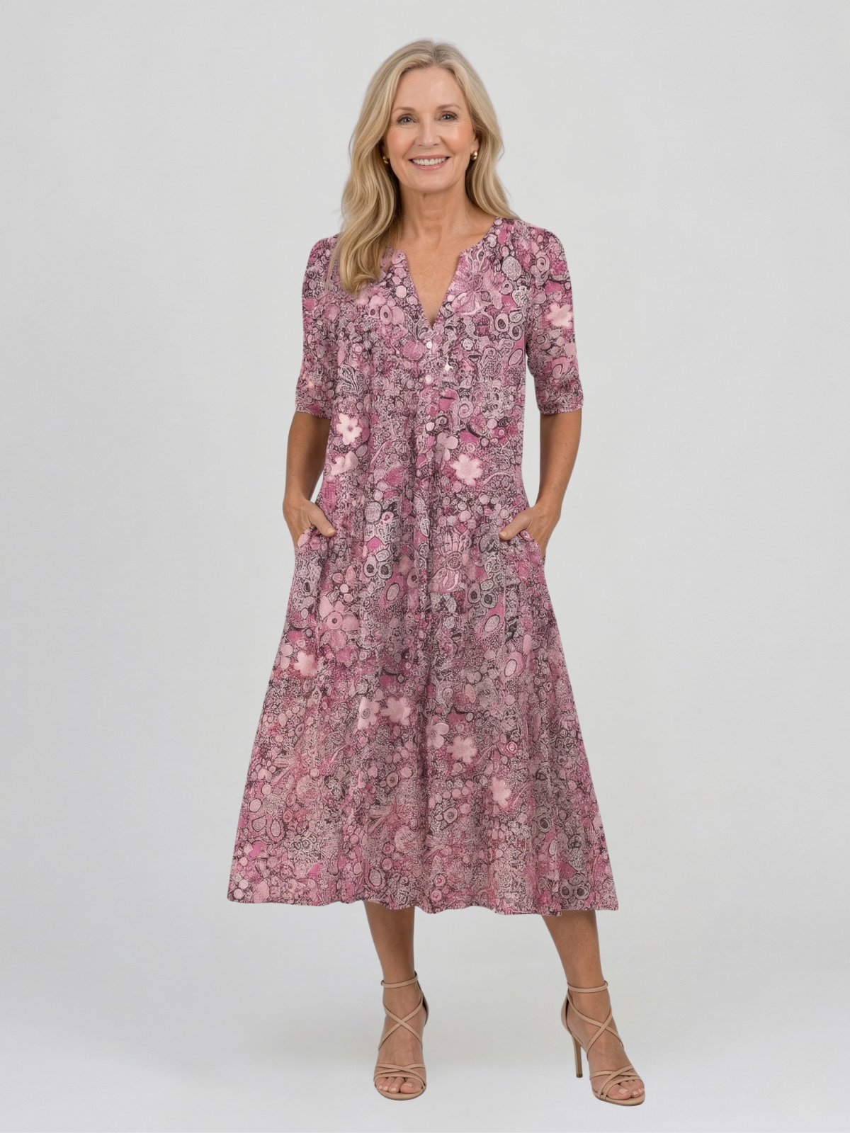 Vestido Midi Elegante con Escote en V de Alicia Graceful