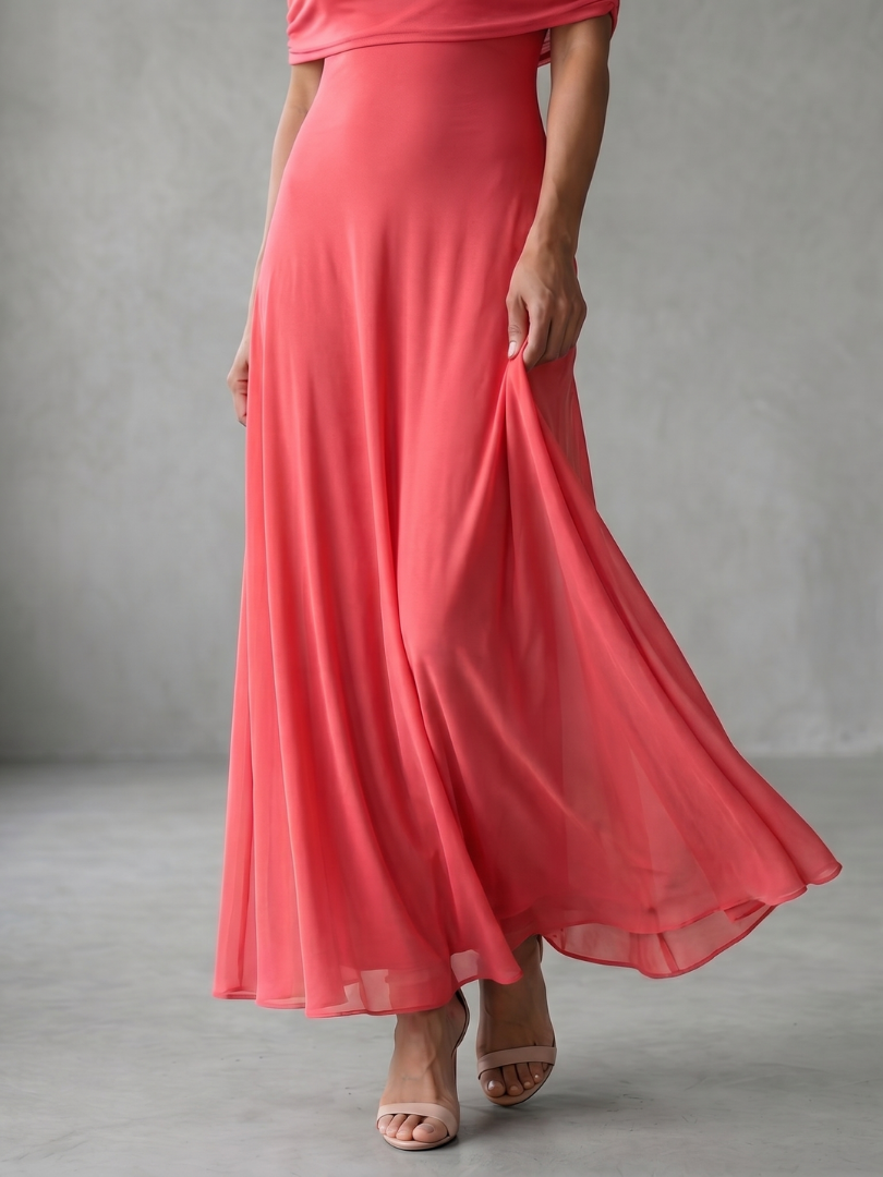 Juni | Vestido Midi Drapado con Hombros Descubiertos