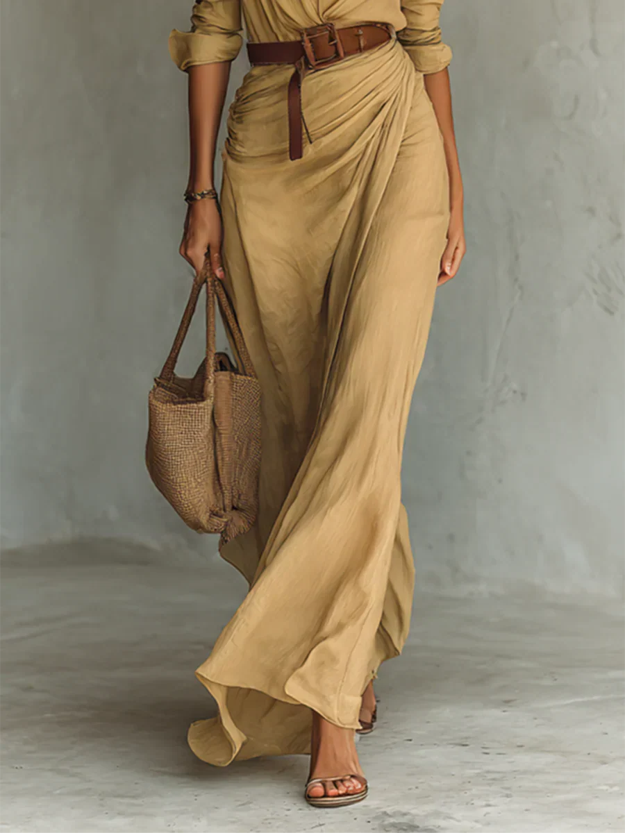 Camille™ | Vestido Maxi con Solapas y Cinturón
