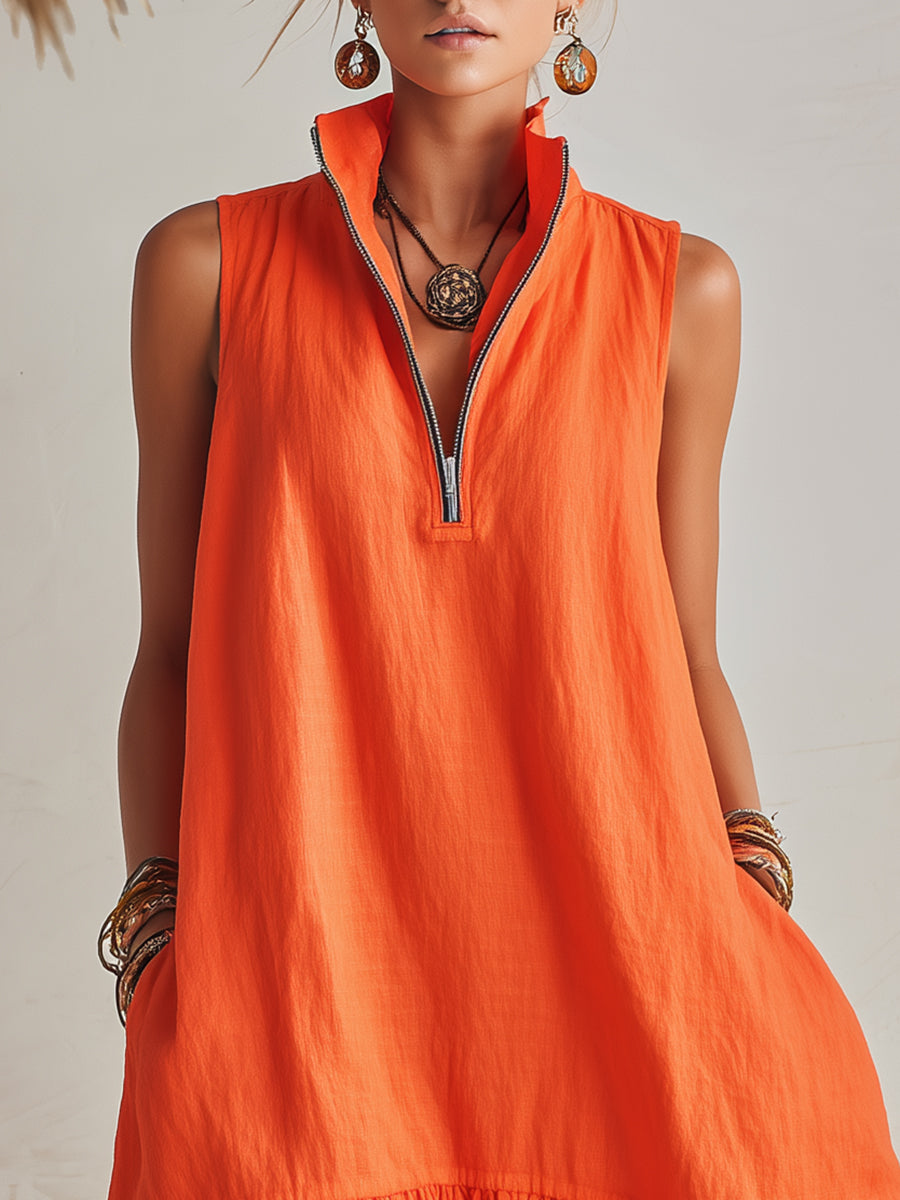 Vestido Mini de Algodón y Lino