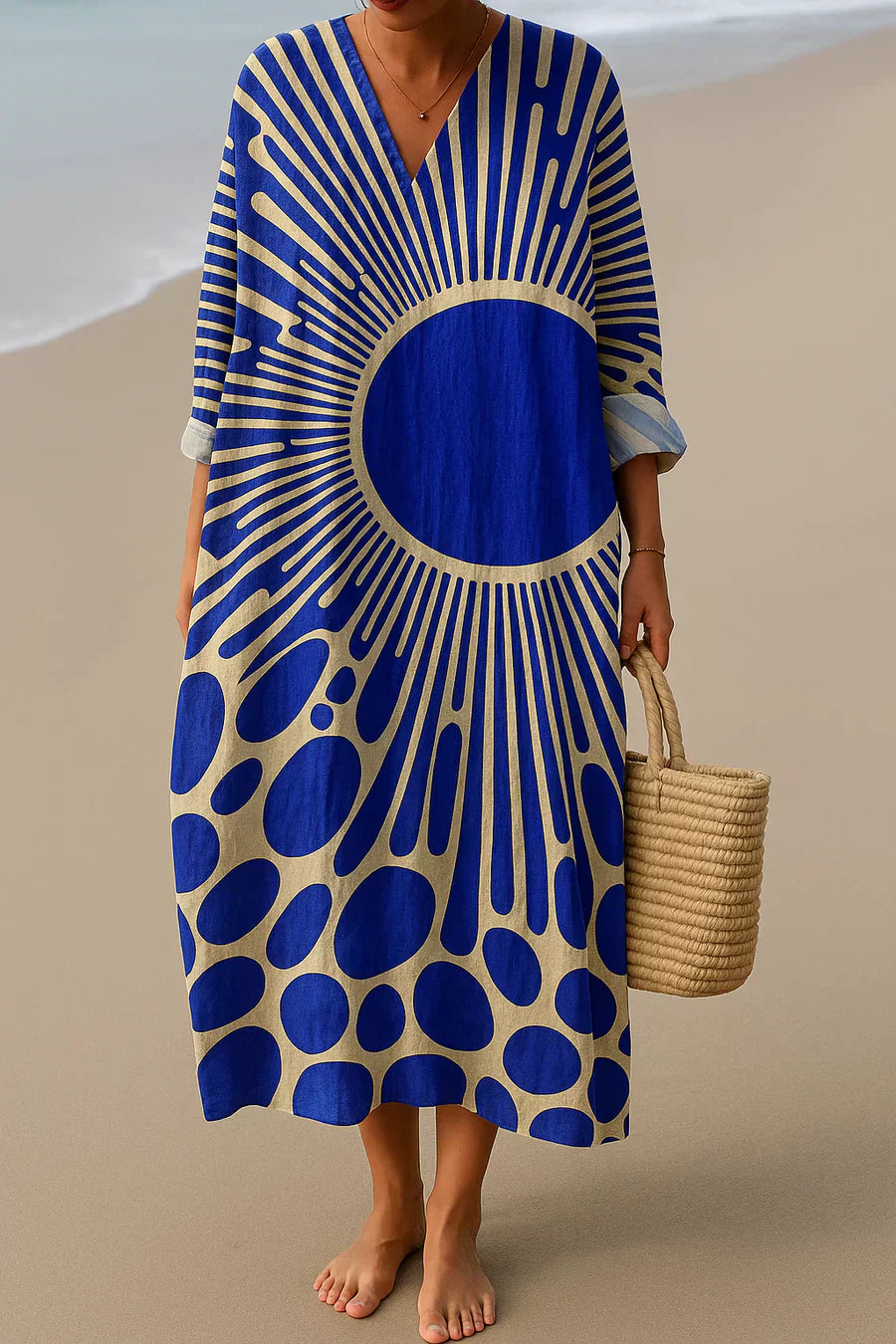 ELARA™ | VESTIDO DE ALGODÓN AZUL SOL - INSPIRADO EN EL ARTE
