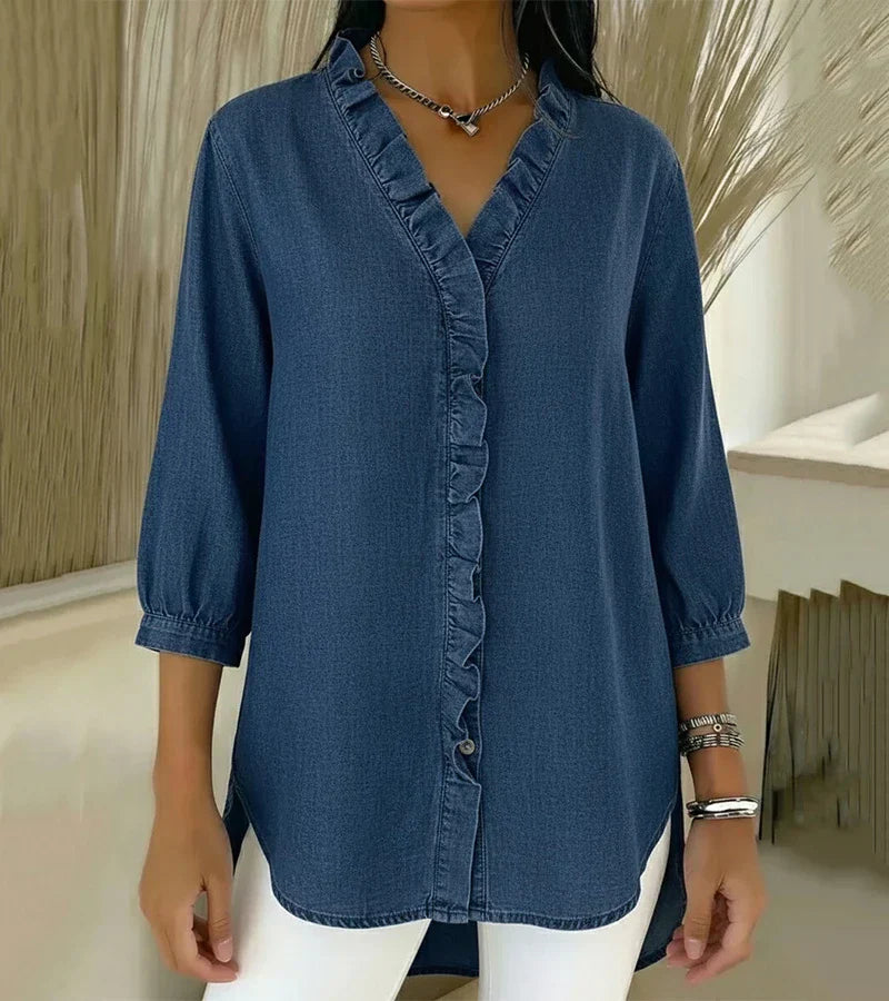 Clémence™ — Blusa fluida con cuello en V y volantes