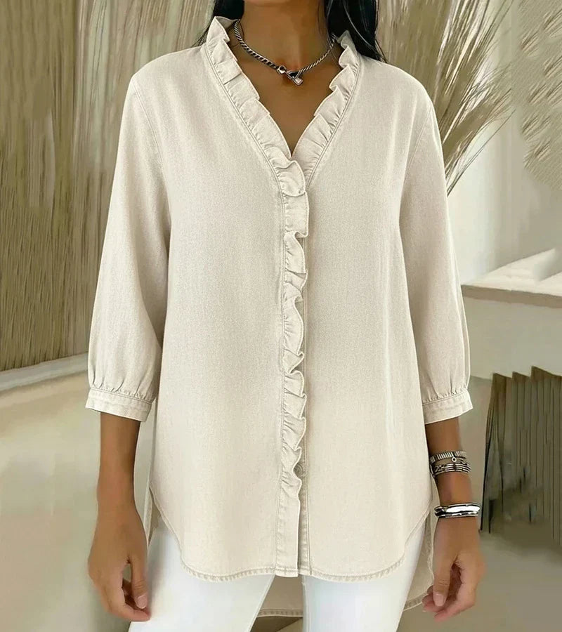 Clémence™ — Blusa fluida con cuello en V y volantes