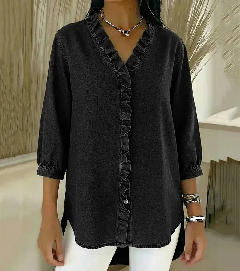 Clémence™ — Blusa fluida con cuello en V y volantes
