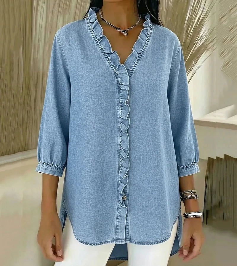 Clémence™ — Blusa fluida con cuello en V y volantes