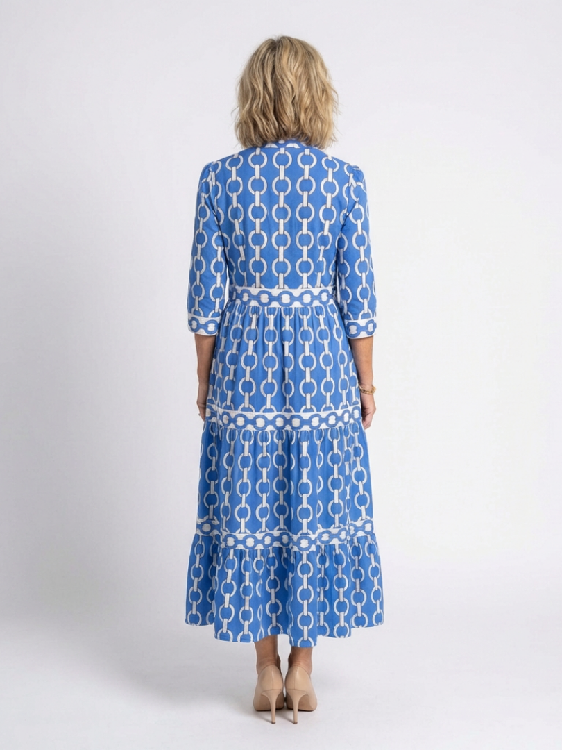 Ysolde | Vestido Midi con Manga Tres Cuartos y Patrón de Cadena
