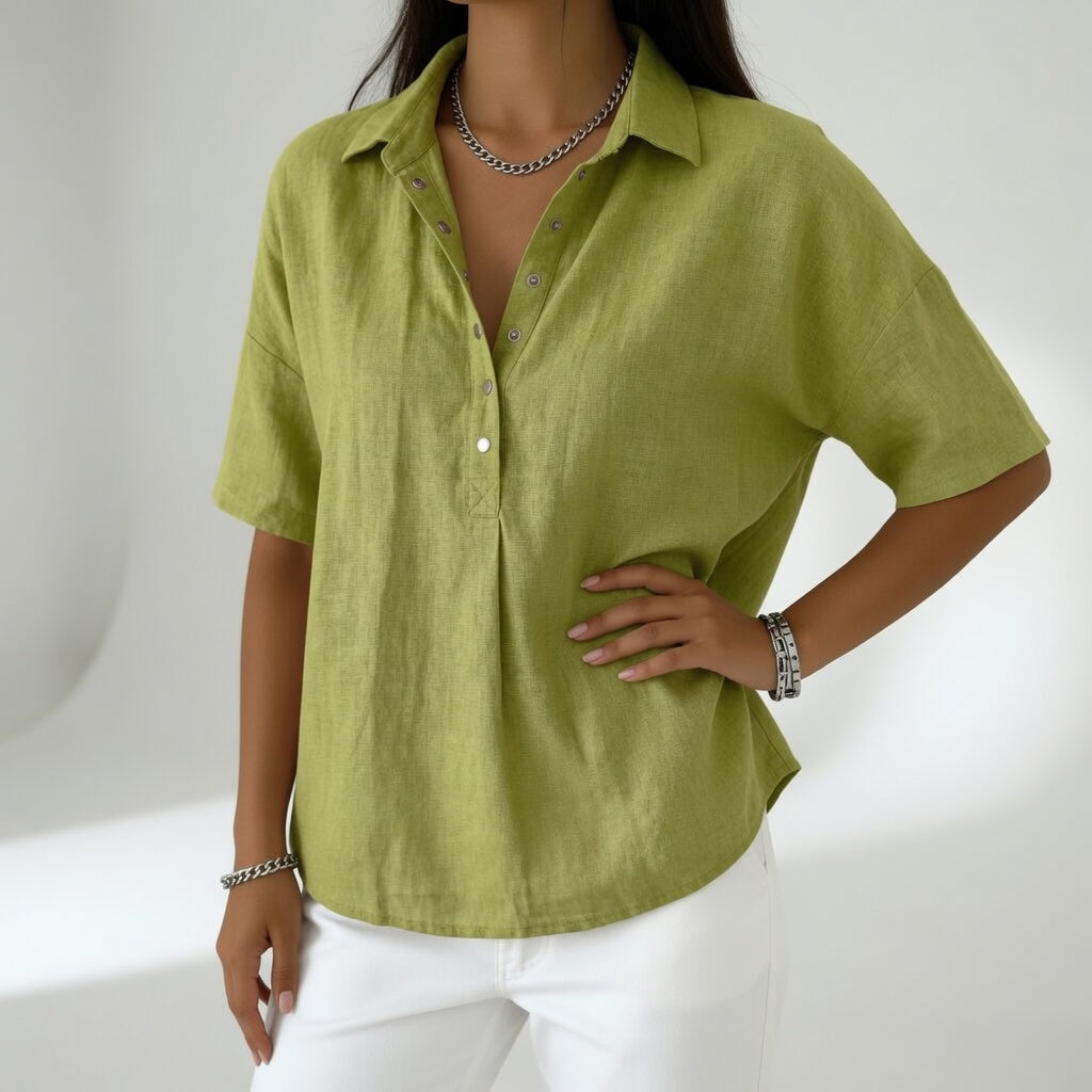 Tiphaine™ — Blusa de cuello de camisa casual suavidad veraniega