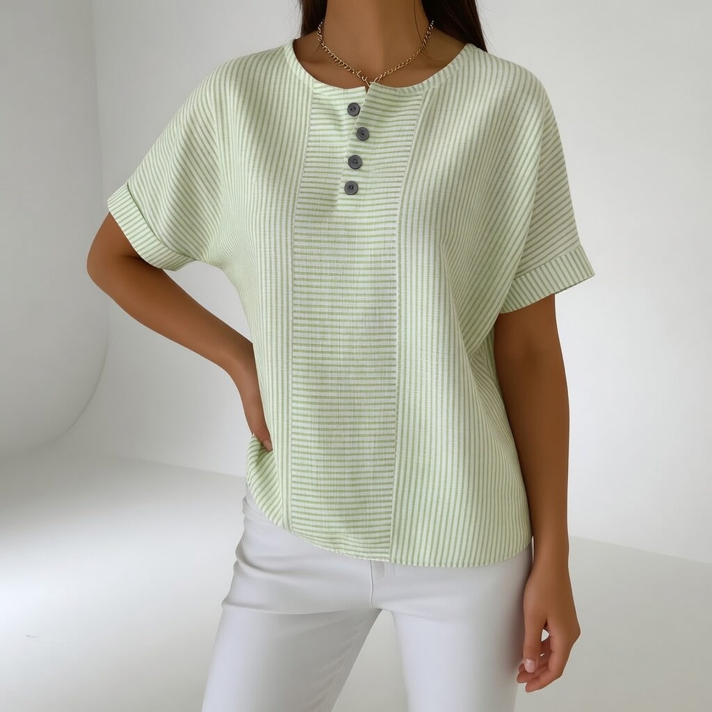 Sorène™ — Blusa de lino rayada de suavidad natural