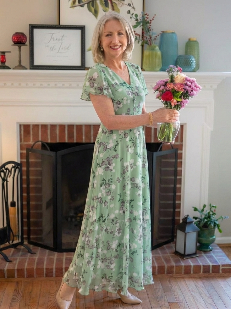 Ismeria | Vestido Maxi de Chiffon con Flores