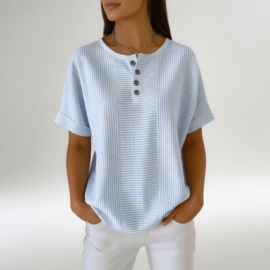 Sorène™ — Blusa de lino rayada de suavidad natural