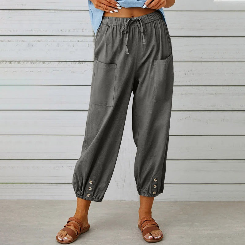 Pantalones Cortos de Algodón y Lino para Mujer de Corte Suelto y Pierna Ancha