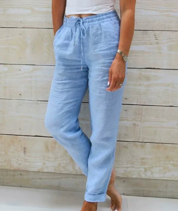 Pantalones Ligeros de Lino para Mujeres, Transpirables y Cómodos
