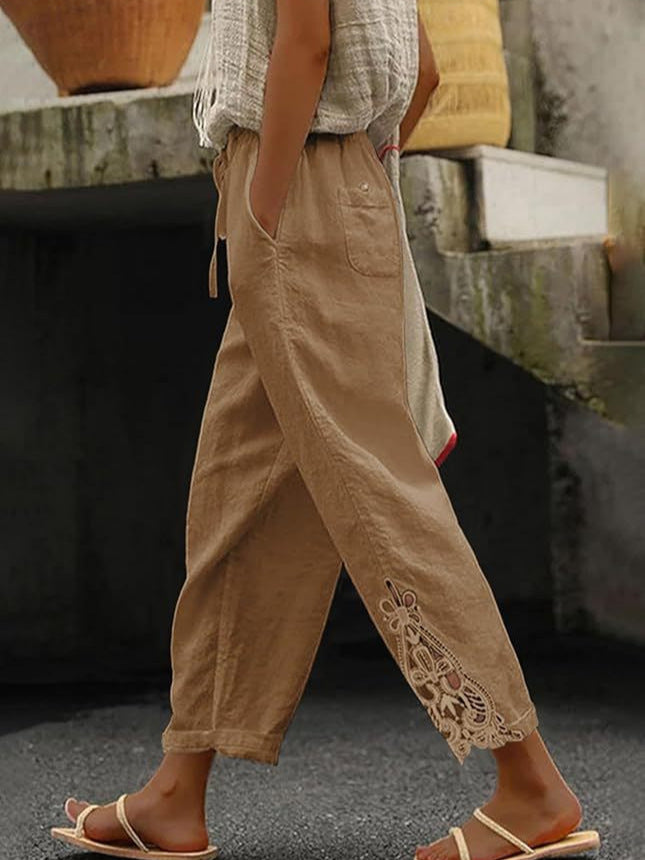 Pantalones Rectos de Algodón Liviano con Cintura Alta
