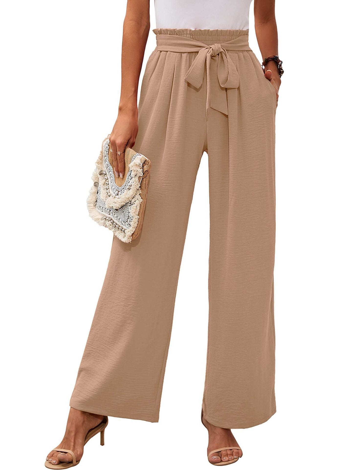 Pantalones de Pierna Ancha de Cintura Alta para Mujeres con Cintura de Tiro Suave