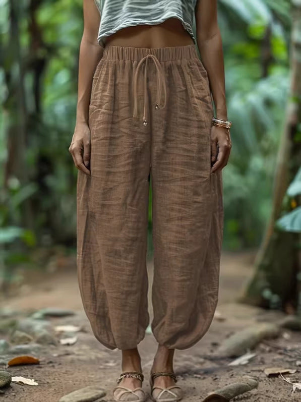 Pantalones de Algodón con Cintura Ajustable de Corte Suelto