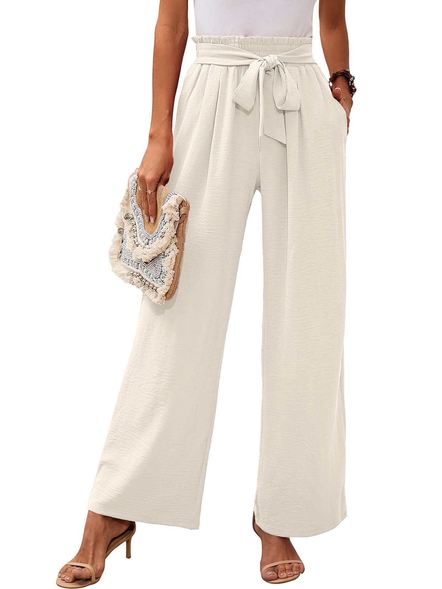 Pantalones de Pierna Ancha de Cintura Alta para Mujeres con Cintura de Tiro Suave