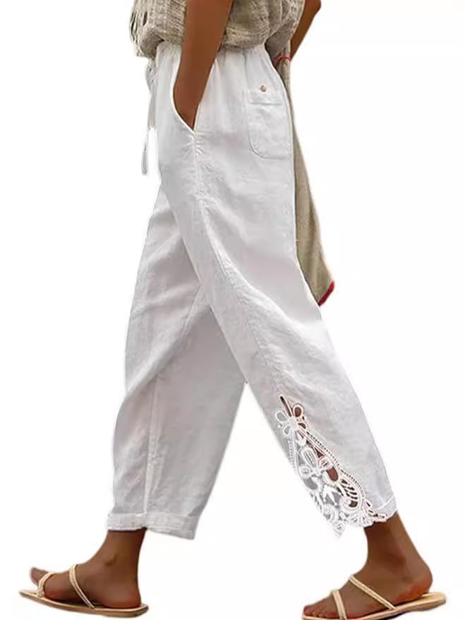 Pantalones Rectos de Algodón Liviano con Cintura Alta
