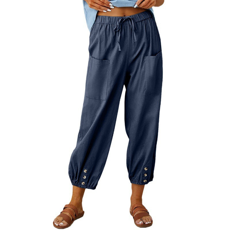 Pantalones Cortos de Algodón y Lino para Mujer de Corte Suelto y Pierna Ancha