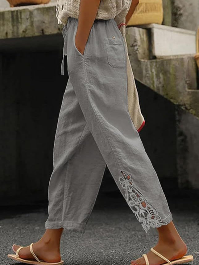 Pantalones Rectos de Algodón Liviano con Cintura Alta