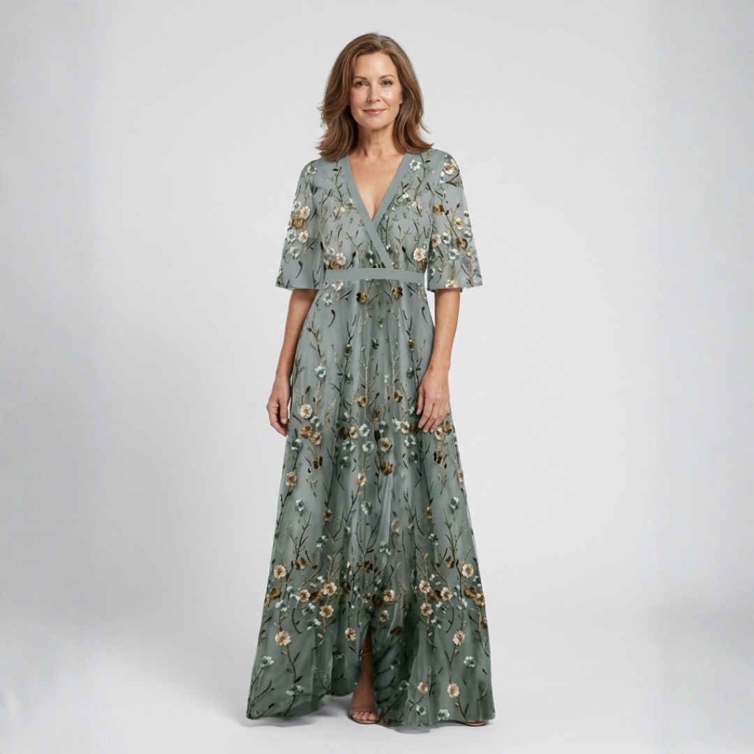 Élodie – Vestido largo floreado con escote en V