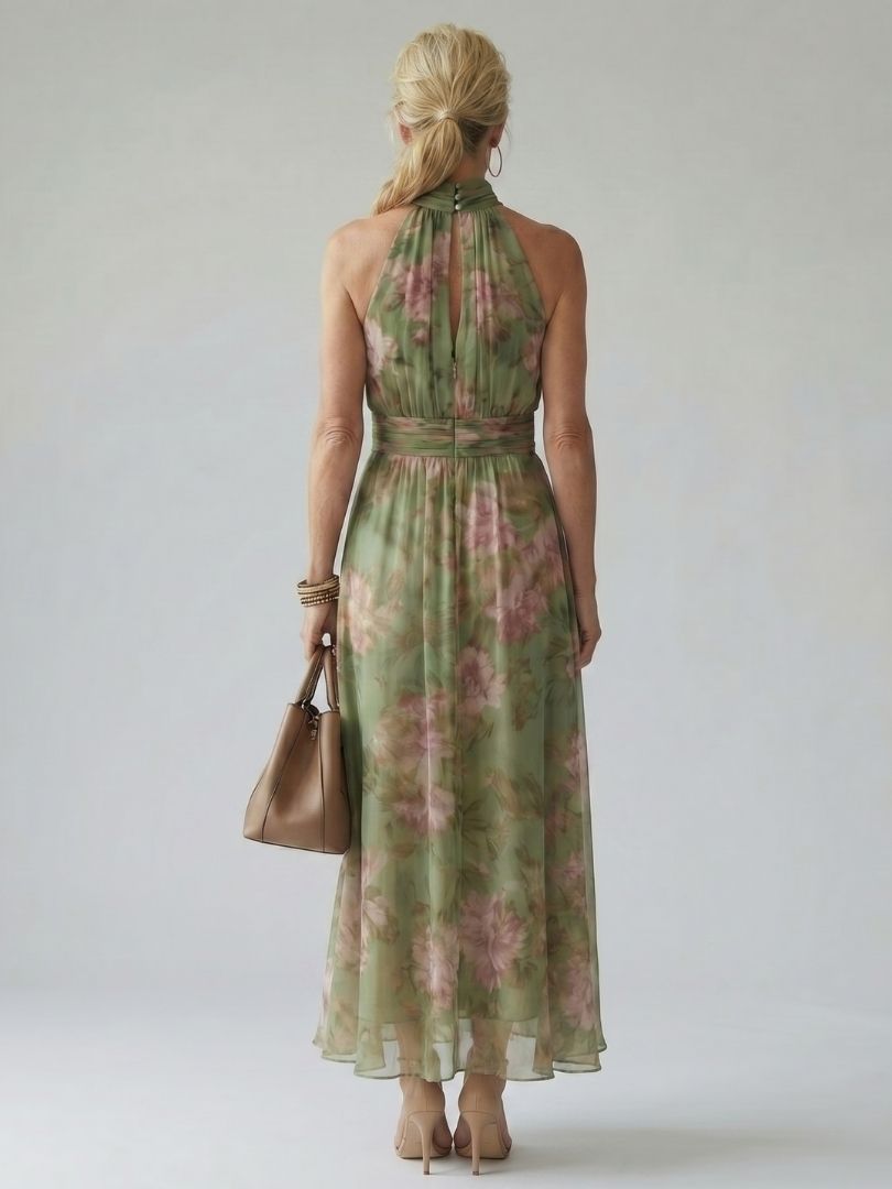 Mirelle | Vestido Midi con Escote Halter Plisado