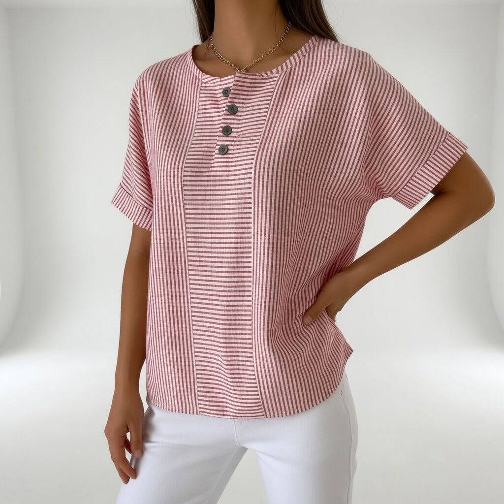Sorène™ — Blusa de lino rayada de suavidad natural
