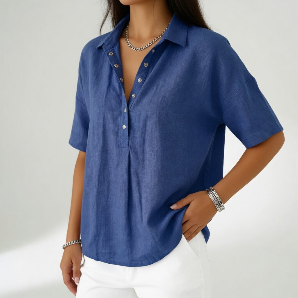 Tiphaine™ — Blusa de cuello de camisa casual suavidad veraniega