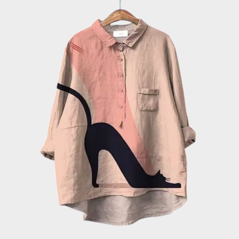Liliana™ | Blusa de Lino Atemporal con Gatos Coloridos para Comodidad