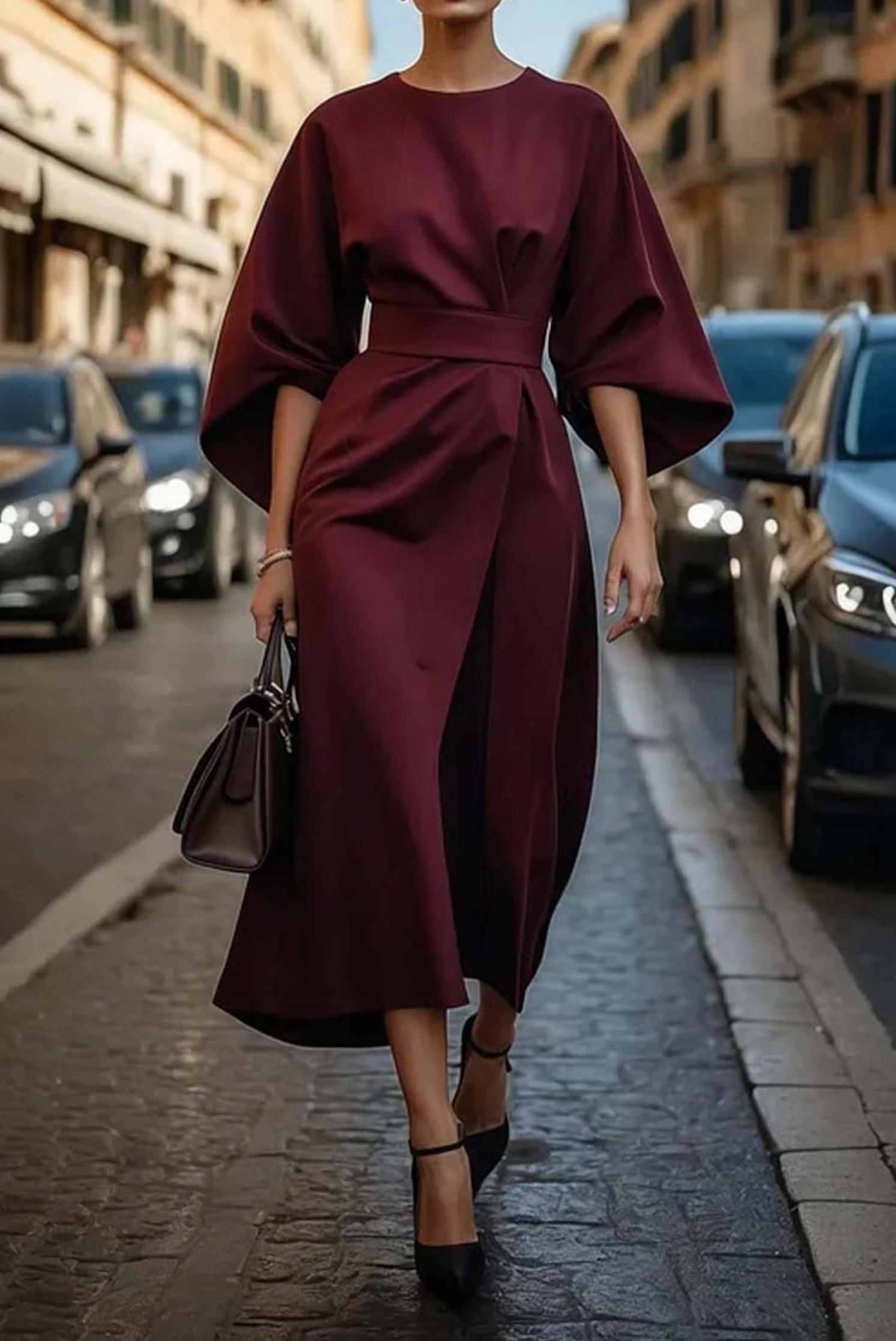 Maya™ | Vestido Elegante de Manga Farol
