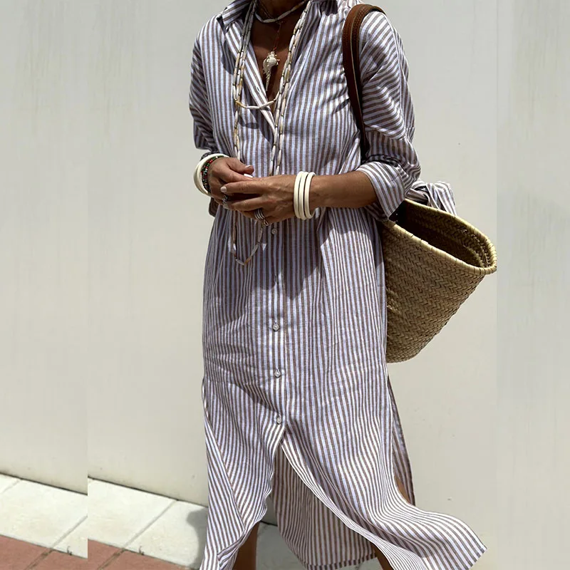 Hazel - Vestido Midi de Confort Elegante a Rayas