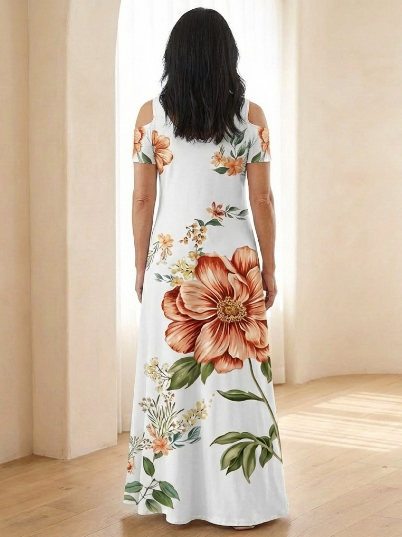 Calista | Vestido Maxi de Manga Corta con Escote en V Floral