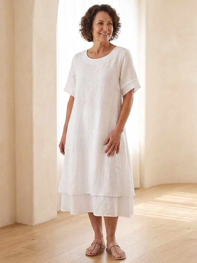 Cressida | Vestido Midi de Manga Corta en Capas