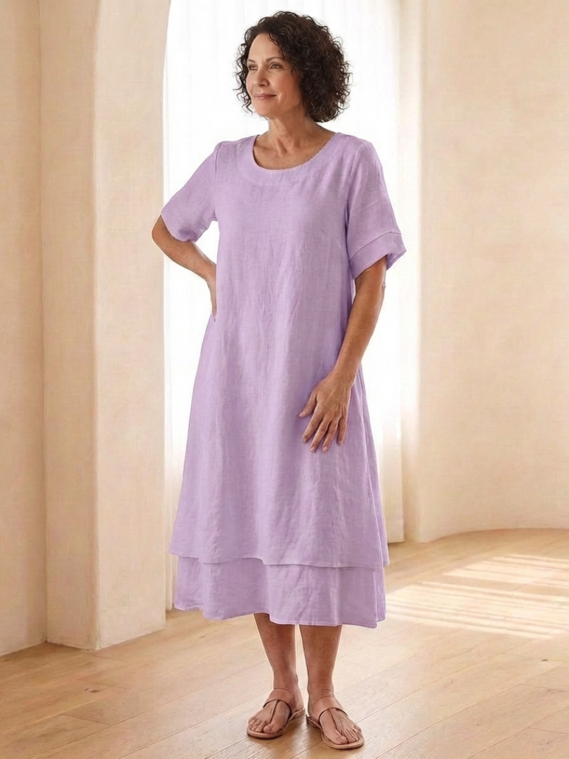 Cressida | Vestido Midi de Manga Corta en Capas