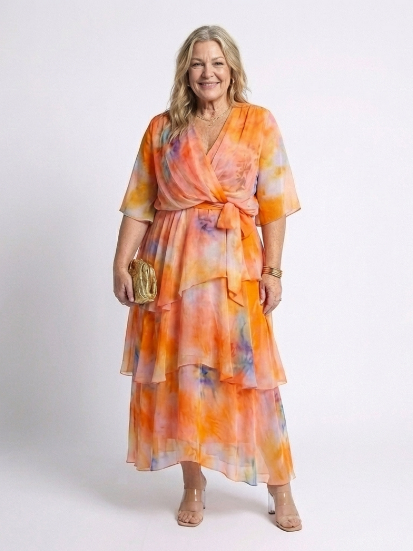 Calista | Vestido Maxi de Capa Transparente con Escote en V y Cintura con Cinta