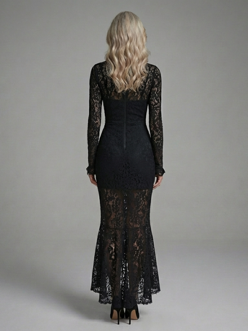 Margaret | Vestido midi de encaje con cuello alto y mangas largas