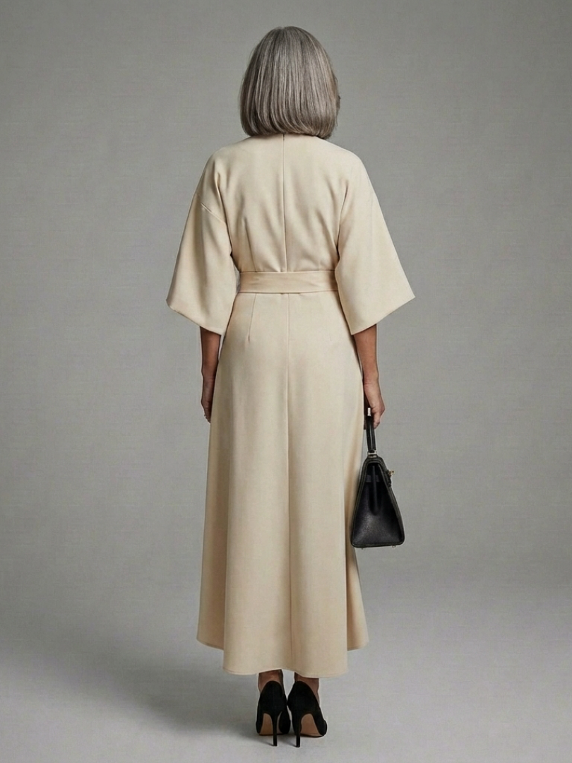 Sereia | Vestido Midi Asimétrico con Manga Capa y Cintura Definida
