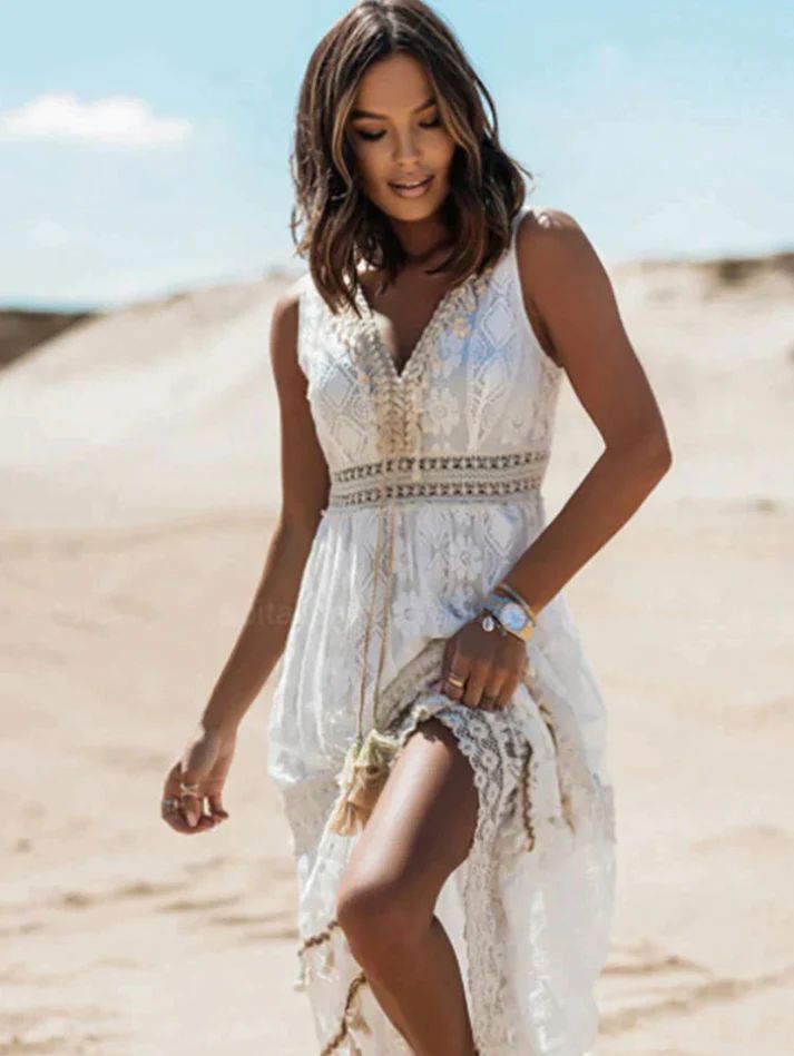 Emerson - Vestido Boho con Borlas y Cinta Ajustable Vintage