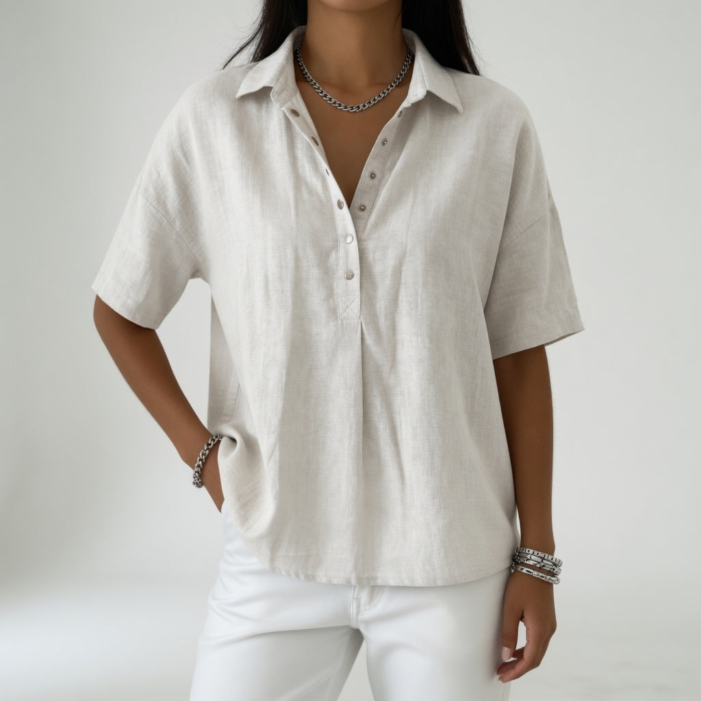 Tiphaine™ — Blusa de cuello de camisa casual suavidad veraniega