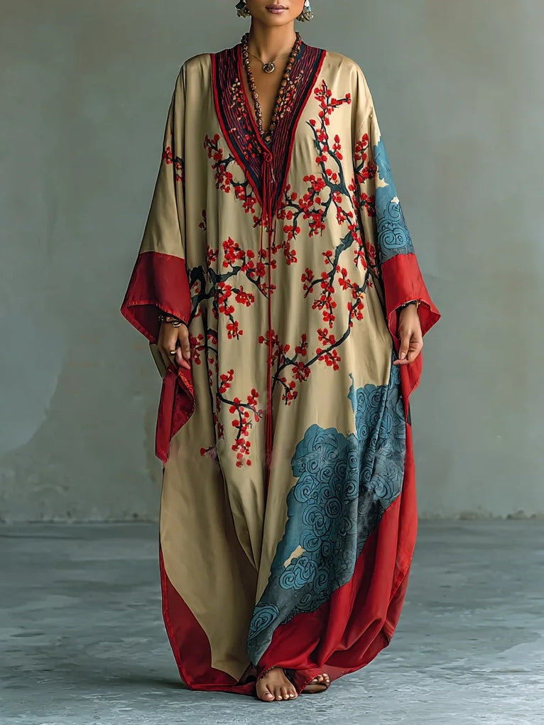 Naomi™ | Vestido Maxi de Manga Murciélago con Flores de Ciruelo