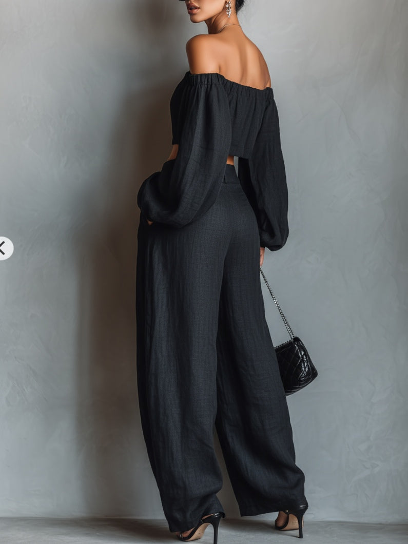 Tess™ || Conjunto off-shoulder con pantalón ancho