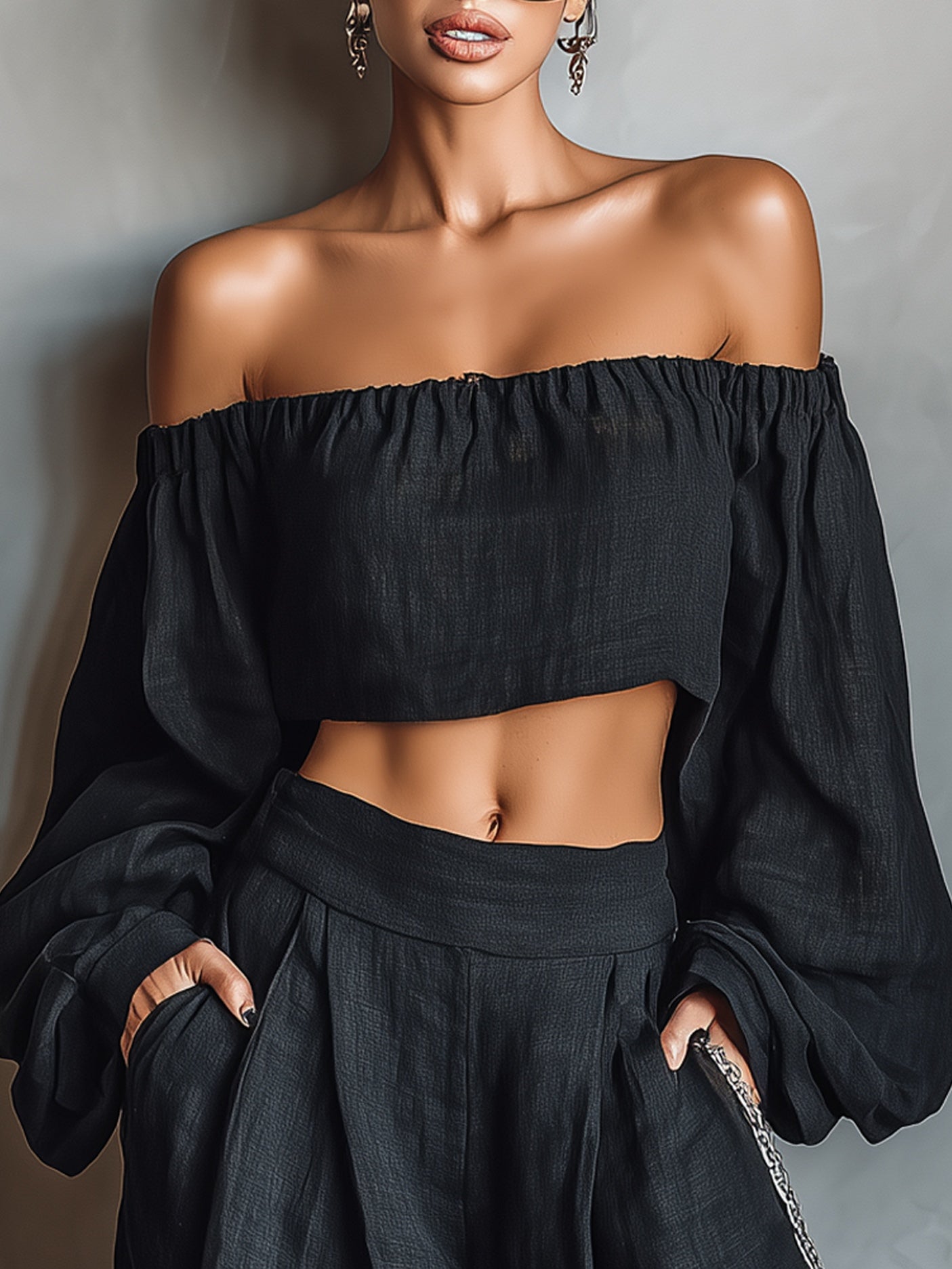 Tess™ || Conjunto off-shoulder con pantalón ancho