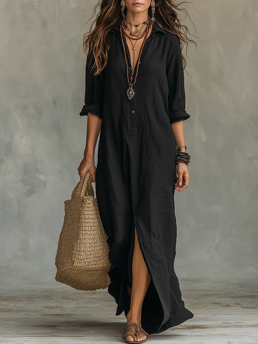 Soline™ | Vestido Maxi Verde Caído con Botones