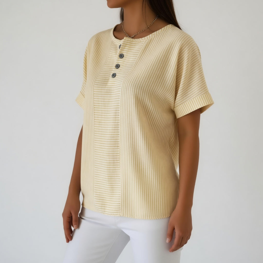Sorène™ — Blusa de lino rayada de suavidad natural