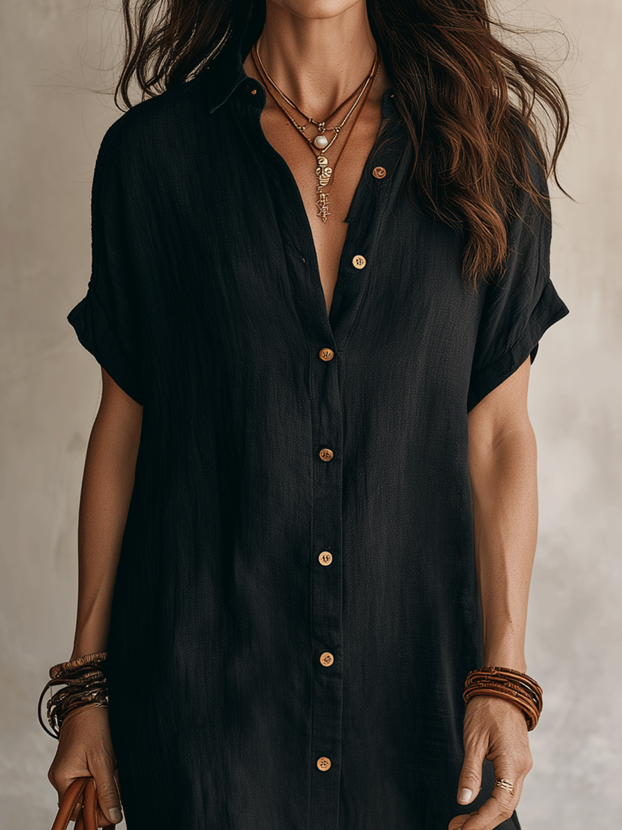Moderna Boho Sin Esfuerzo Vestido Midi Negro Relajado