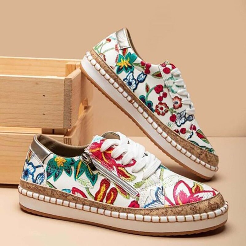 FLORIANA | Zapatillas Ortopédicas con Diseño Vintage Único de Flores